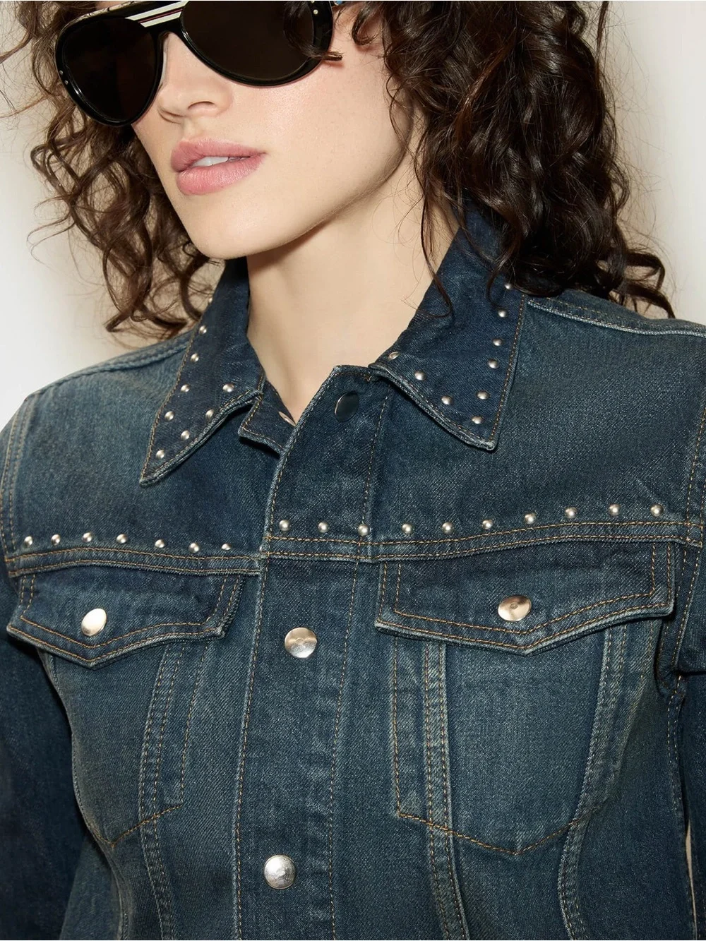 Re/Done Trucker Studded Fitted‎ Denim Jacket Sz M
